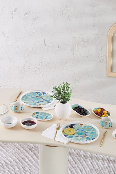 Karaca Streamline Turquesa 34 Pieces Porcelain Breakfast Serving Set for 6 Persons