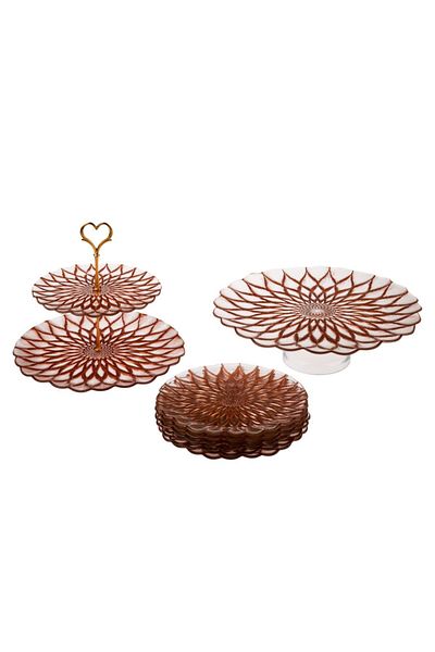 Karaca Dahlia Copper 8 Piece Sweet Box / Cake Set