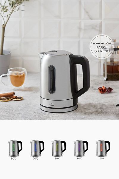 Karaca Inox Kettle - 2200W with Adjustable Temperature and Led Light