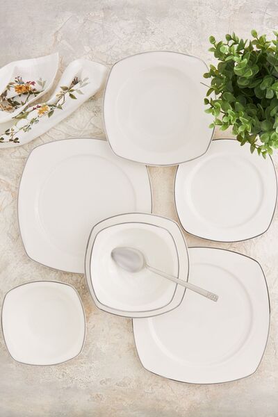 Karaca Adelia Porselen 24 Parça 6 Kişilik Yarım Kare Yemek Takımı Platinum