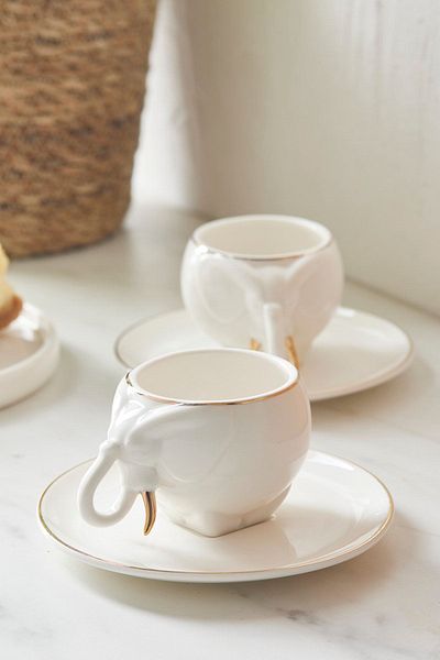 Karaca Elephant Porcelain Coffee Cup Set for 2 Persons 90 ml