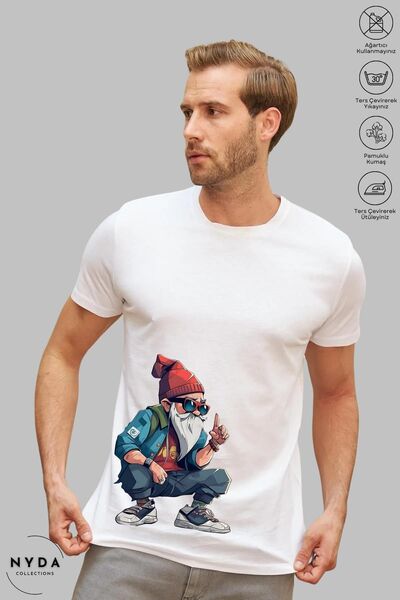 Nyda Collections تي شيرت قطني كبير الحجم مطبوع عليه رقبة دائرية للجنسين