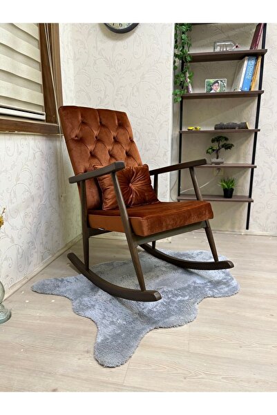 Asedia Trend Ceviz Turuncu Kapitoneli Sallanan Sandalye Dinlenme Emzirme Baba...