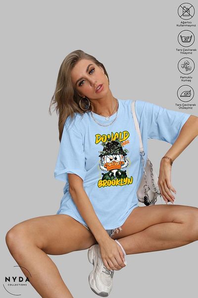 Nyda Collections Tricou oversize din bumbac unisex cu imprimeu Donald Brooklyn - decolteu, mânecă scurtă