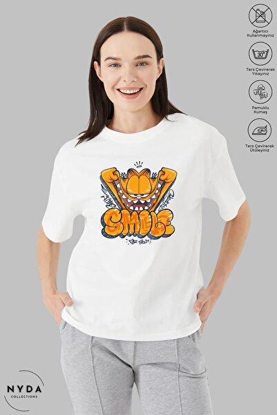 Nyda Collections Tricou cu mânecă scurtă unisex cu mânecă scurtă Garfield Smi...