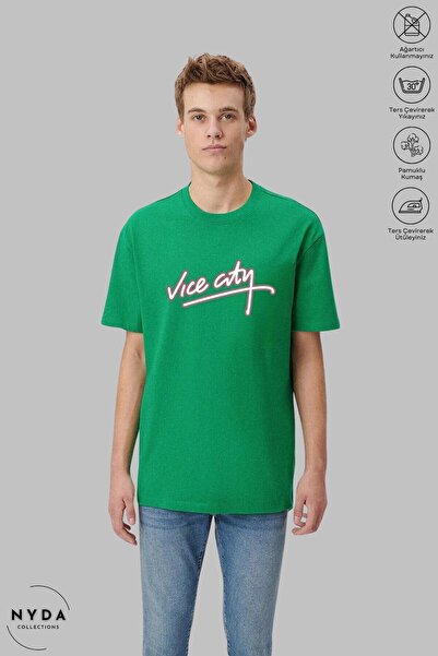 Nyda Collections Vice City unisex pamučna majica sa širokim krojem - okrugli ...