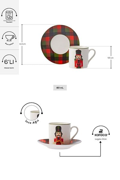 Karaca Tin Soldier Set of 6 Coffee Cups 80 ml