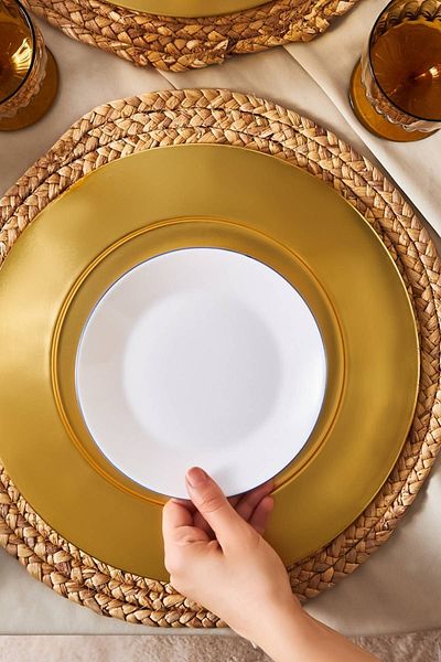 Karaca Milano Opal Glass Blue Rim Pasta Plate 22 cm