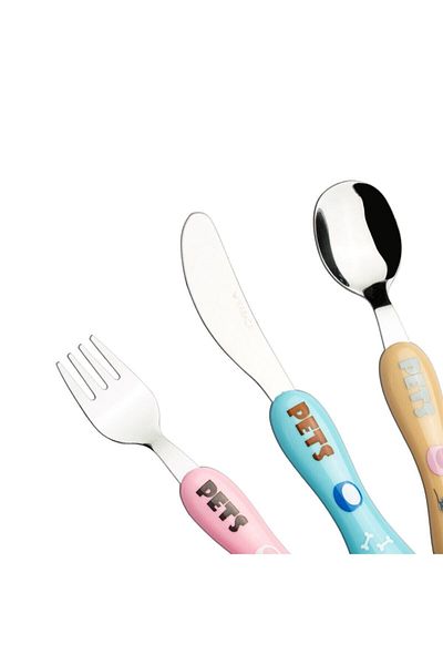 Karaca Pets 3 Piece Kids Fork Spoon Knife Set