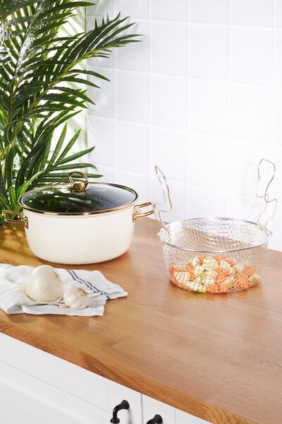 Karaca Retro Enamel 22 Cm Frying Pan Cream