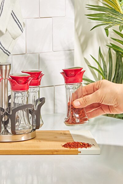 Karaca Glass Nori Round 7 Piece Spice Set Red 7 Pieces