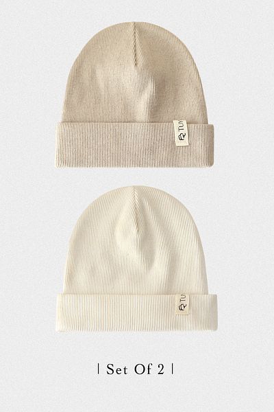 Doğan Collection Beige-ecru Ribbed 2-piece Beanie Set