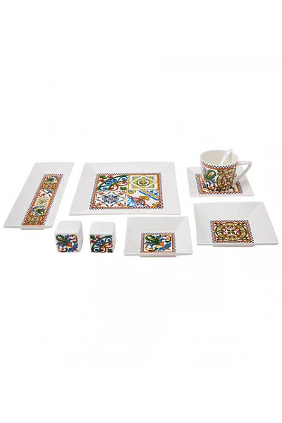 Karaca Milano Porcelain 32 Piece Square Breakfast/Serving Set for 6 People