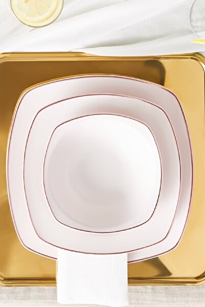 Karaca Roman Rose Square Shape Kayıklı 27 Parça 6 Kişilik Porselen Yemek Takımı