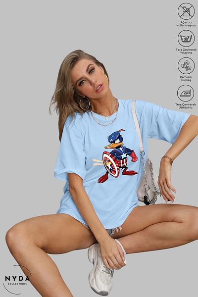Nyda Collections Μπλουζάκι με κοντό μανίκι Unisex με λαιμόκοψη Donald Duck Captain America με στάμπα από βαμβάκι