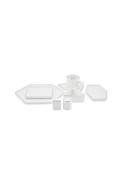 Karaca Streamline Geo Gold 28 Piece Breakfast/Serving Set for 6 Persons