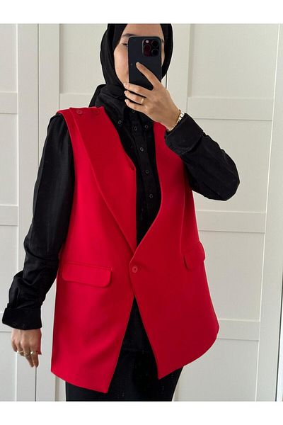 meqlife Asymmetric cut 2 different models jacket Red