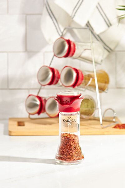 Karaca Glass Nori 7 Piece Triangle Spice Set - Red