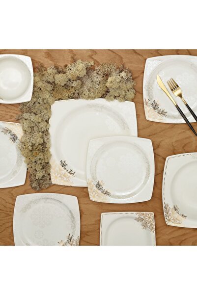Karaca Fine Bone Snow Gold 12 Kişilik 60 Parça Kare Yemek Takımı