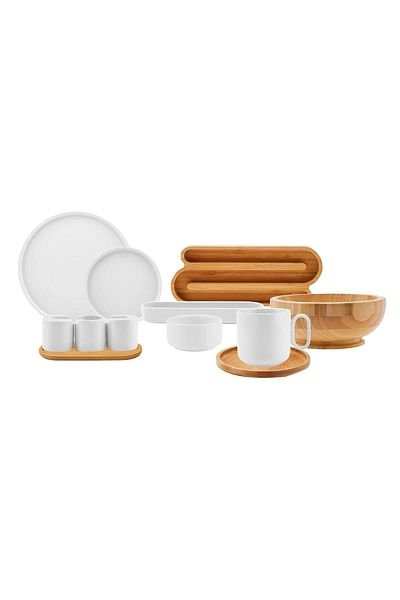 Karaca Surface 32 Piece Breakfast Set for 6 People with Bamboo Bowl