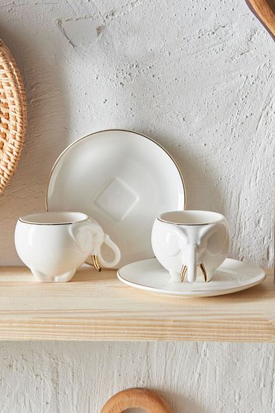 Karaca Elephant Porcelain Coffee Cup Set for 2 Persons 90 ml