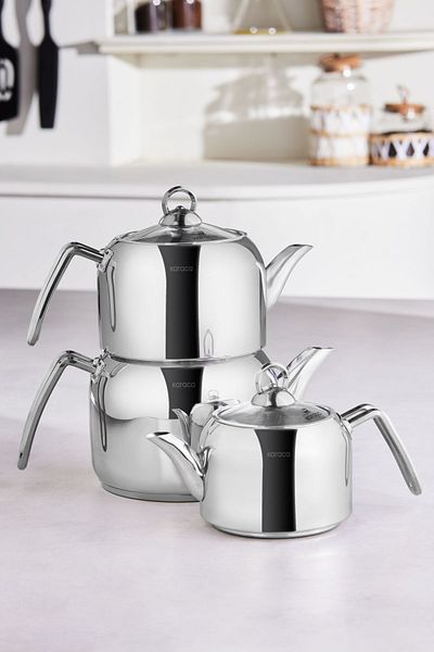 Karaca Tres 3-Piece Induction Base Teapot Set metal