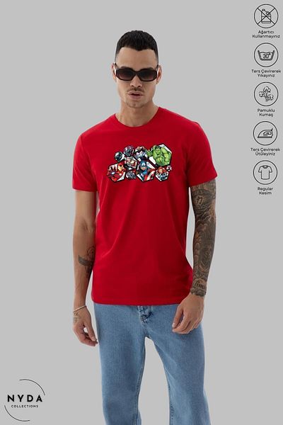 Nyda Collections Marvel Characters Printed Unisex Oversize Cotton T-Shirt - Crew Neck, Short Sleeve