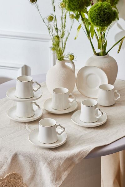 Karaca Volga 6-Person Coffee Cup Set - 80 ml Classic