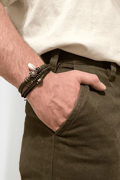 etniko Men's Ethnic Bracelet - Sun and Seashell Detailed, Multiple Casual Model