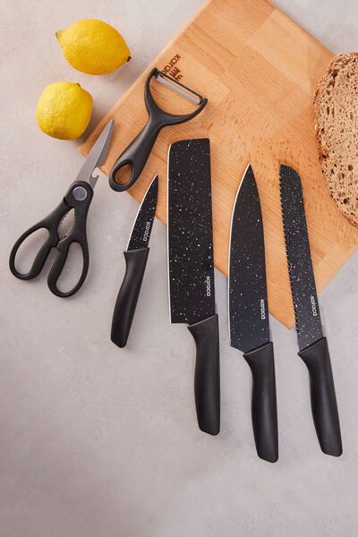 Karaca Black Stone 6 Parça Satır, Makas Ve Soyacaklı Bıçak Seti