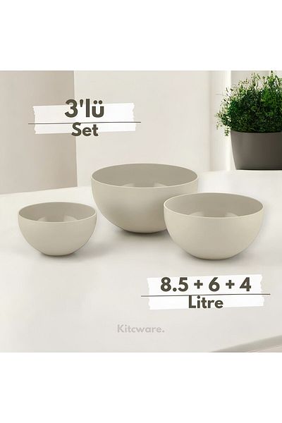 Kitcware مجموعة كبيرة مكونة من 3 قطع - وعاء دائري للسلطة والفواكه والخضروات، وعاء تقديم، حوض العجين