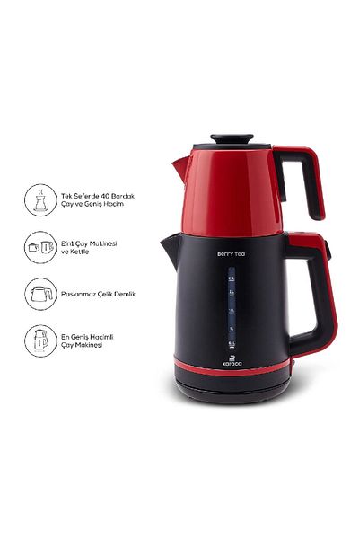 Karaca Berry Tea Xl 2in1 Steel Teapot Tea Maker And Kettle Cranberry