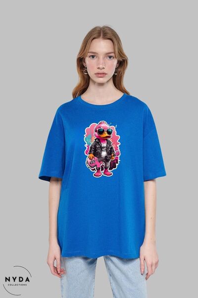 Nyda Collections Pamučna unisex majica sa printom Rose Duck - okrugli izrez, ...