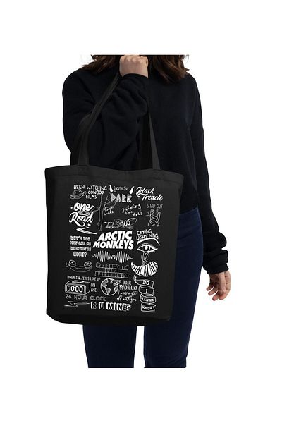Cemira Geantă tote din pânză neagră Arctic Monleys - Geantă pentru scutece și cumpărături