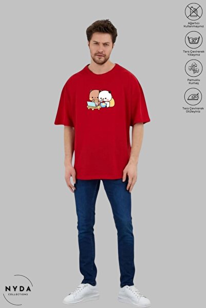 Nyda Collections Teddy Bear Printed Unisex Cotton Oversize T-Shirt - Crew Neck, Short Sleeve