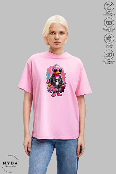 Nyda Collections Pamučna unisex majica sa printom Rose Duck - okrugli izrez, ...