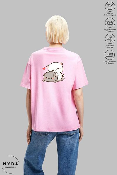 Nyda Collections Unisex Crew Neck Bubu Dudu Αγκαλιά με στάμπα βαμβακερό μπλουζάκι με κοντό μανίκι