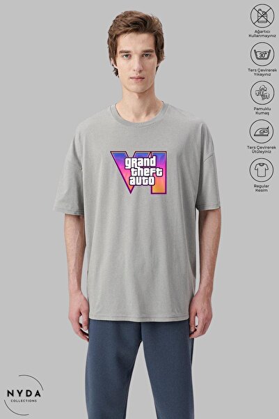 Nyda Collections Unisex velika pamučna majica kratkih rukava sa okruglim izre...