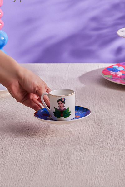 Karaca Frida Blue 90 ml Coffee Cup and Saucer Set