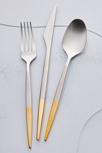 Karaca New Thor 84 Parça 12 Kişilik Elegance Parlak Gold Saplı Kutulu Çatal Kaşık Bıçak Takımı