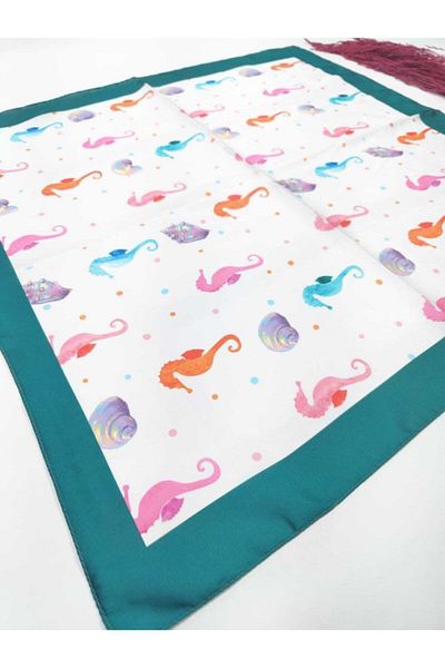 Fular Marketi Seahorse Pattern - Rayon Silk Bandana Price Is for 1 Piece