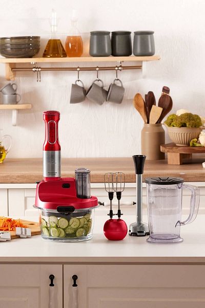 Karaca Mastermaid Prosteel Cam Mutfak Robotu Uzun Blender Ayaklı 6 Bıçaklı 2500 W Imperial Red
