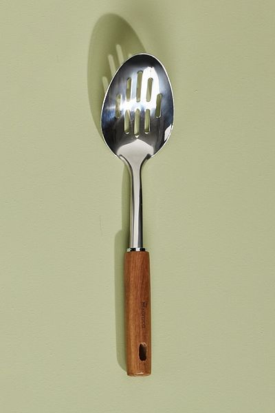 Karaca Woody Acacia Wood Handle Stainless Steel Slotted Serving Spoon 30 Cm
