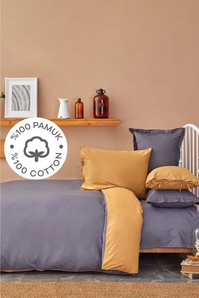 Karaca Home Basic Hardal Antrasit %100 Pamuk Çift Taraflı Çift Kişilik Nevres...
