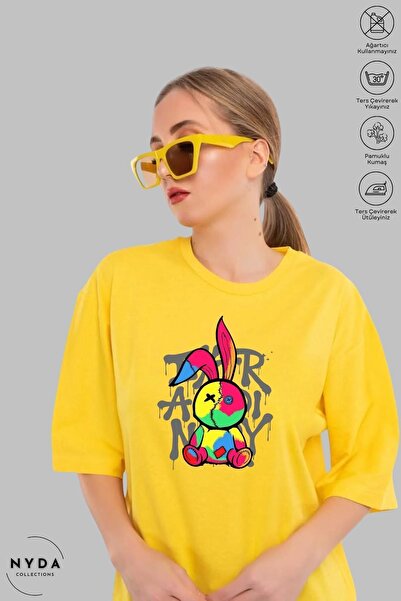 Nyda Collections Unisex pamučna majica sa zečjim printom - široki kroj, okrug...