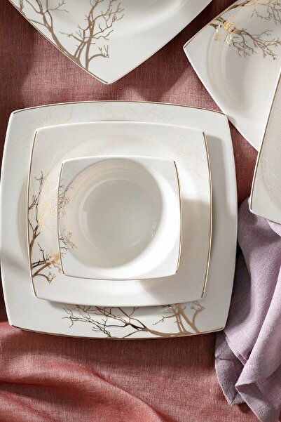 Karaca Square Bone Autumn 57 Parça 12 Kişilik Yemek Takımı Gold