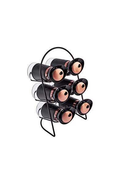 Karaca Latin Leather 6-Piece Glass Spice Set with Oval Stand