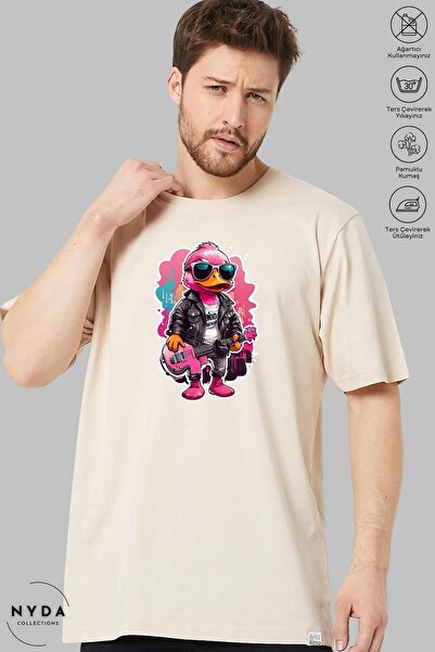 Nyda Collections Pamučna unisex majica sa printom Rose Duck - okrugli izrez, ...