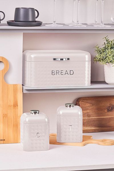 Karaca Diamond Carbon Steel Bread Box Storage Container Gift Cream
