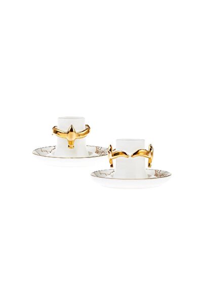 Karaca Saffet Emre Tonguç 2 Person Coffee Cup Set in My Wings Gold 60 ml